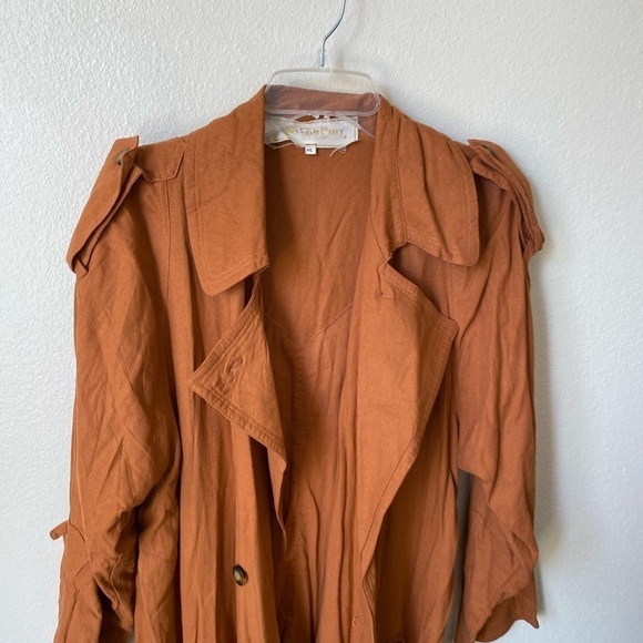 Jen's Pirate Booty Women’s Basic Instinct Trench Coat in Sunburn Linen Blend S - Picture 4 of 9